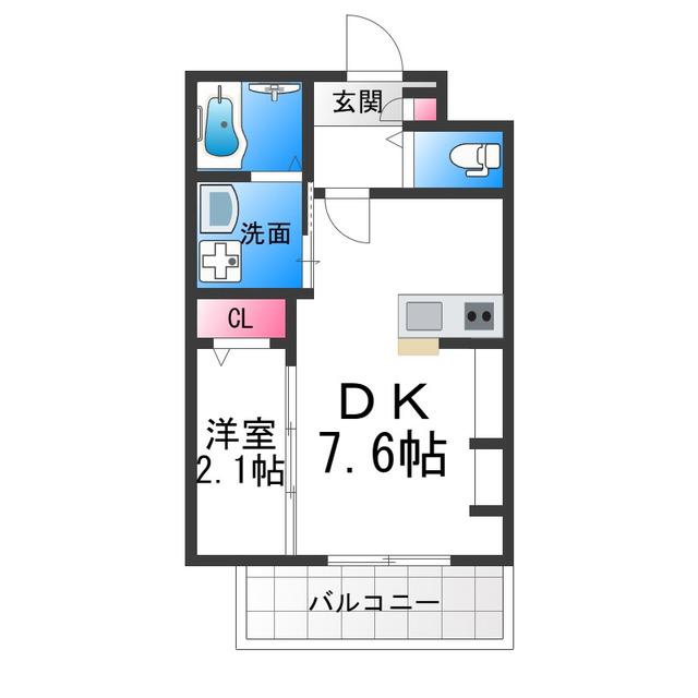 九間町シーエム・サンク(1DK/2階)の間取り写真