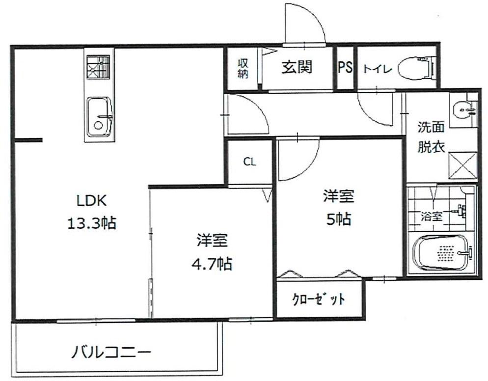 RIVIERE西宮(2LDK/2階)の間取り写真