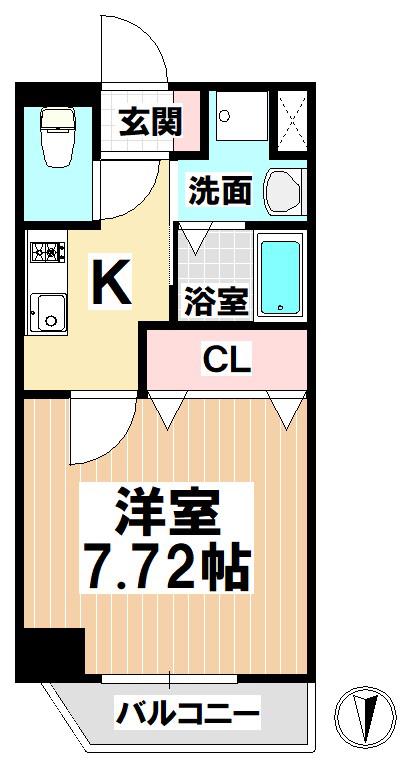 プレイズシード瑞穂通(1K/2階)の間取り写真