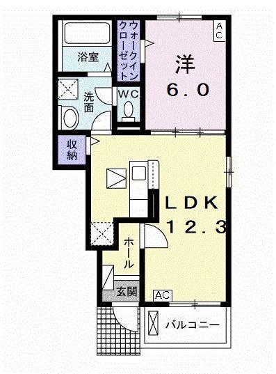 ニューライズ東改田A(1LDK/1階)の間取り写真