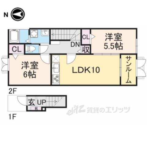 メビウス(2LDK/2階)の間取り写真