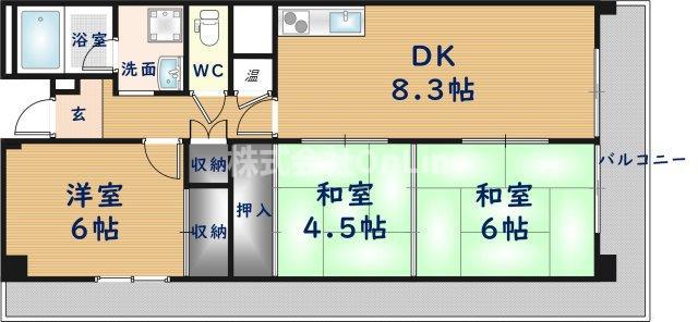 フローラ長田(3DK/6階)の間取り写真