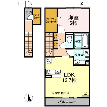 エスポワールII(1LDK/2階)の間取り写真