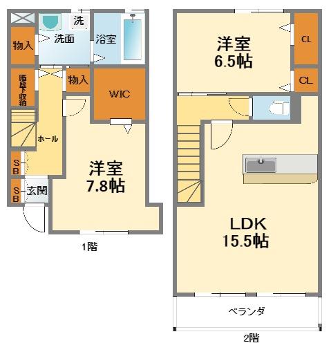 YUSEI RESIDENCE 甲子園I(2LDK/1階)の間取り写真