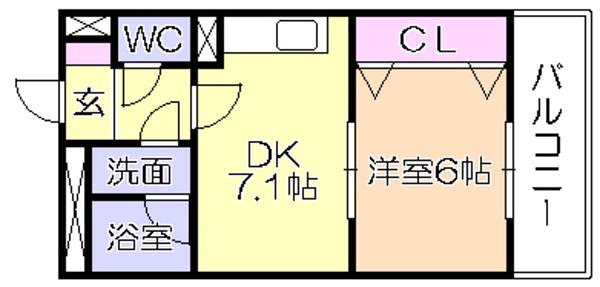 ライオンズマンション久留米駅東(1DK/2階)の間取り写真