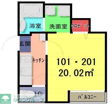 サクセス川越(1K/2階)の間取り写真