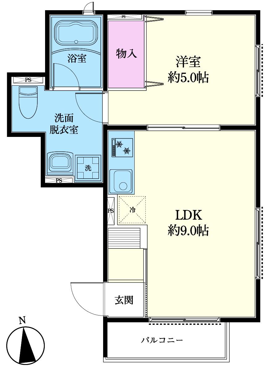 ゼフィール駒場(1LDK/2階)の間取り写真