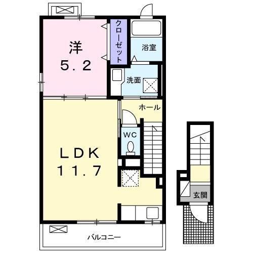 ラ・ペジーブル(1LDK/2階)の間取り写真