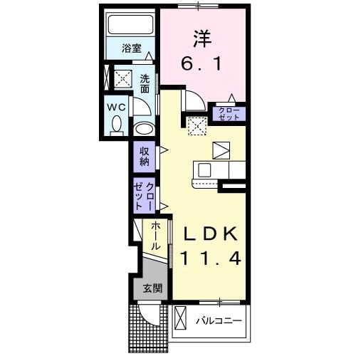 KSコート 宗像(1LDK/1階)の間取り写真