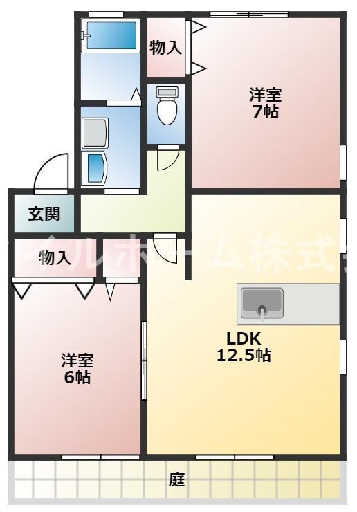 オーチャードタウンA棟(2LDK/1階)の間取り写真