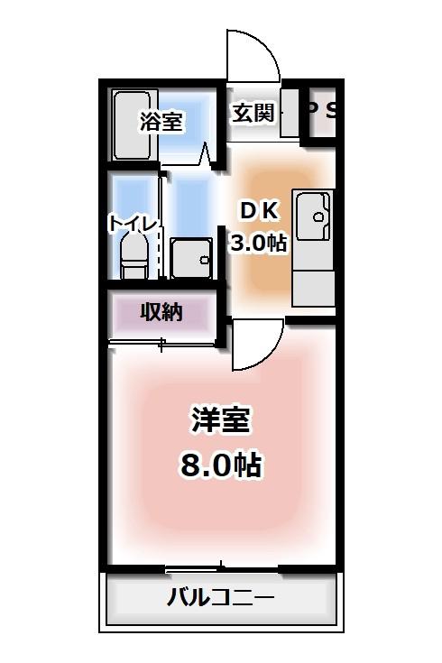 GS貮番館(1K/2階)の間取り写真