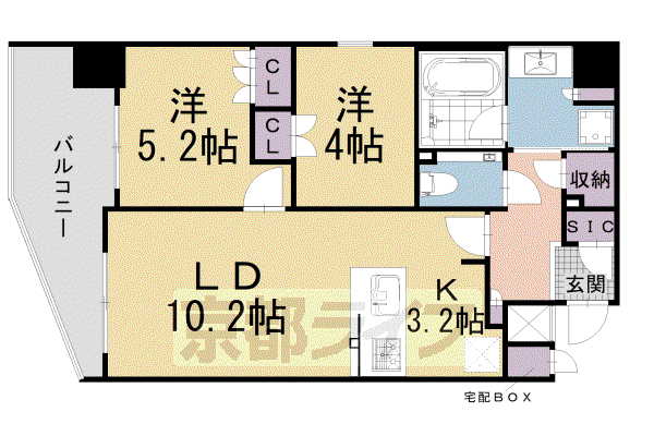 ザ・パークハウス堀川六角(2LDK/11階)の間取り写真