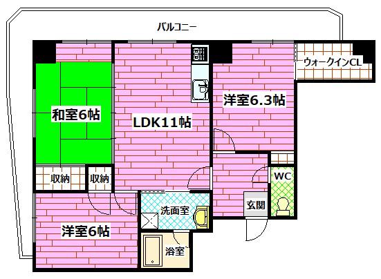 パークヒルズ6番館(3LDK/6階)の間取り写真
