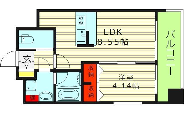 プレジオ城北(1LDK/4階)の間取り写真