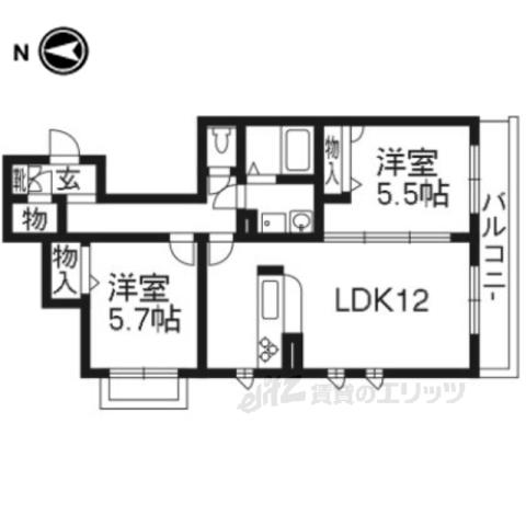 メヌエット(2LDK/2階)の間取り写真