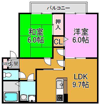 ヴァロンドール角田A・B・C棟(2LDK/1階)の間取り写真