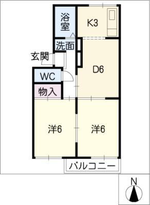 ホワイトメゾン21(2DK/2階)の間取り写真