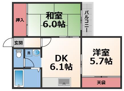 GROWTH PACIFIC 長田(2DK/5階)の間取り写真