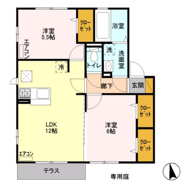 モダンコートF(2LDK/1階)の間取り写真