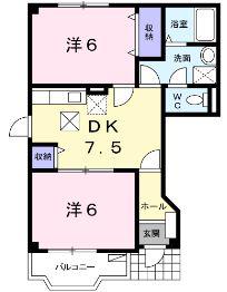 クレストール来山B(2DK/1階)の間取り写真