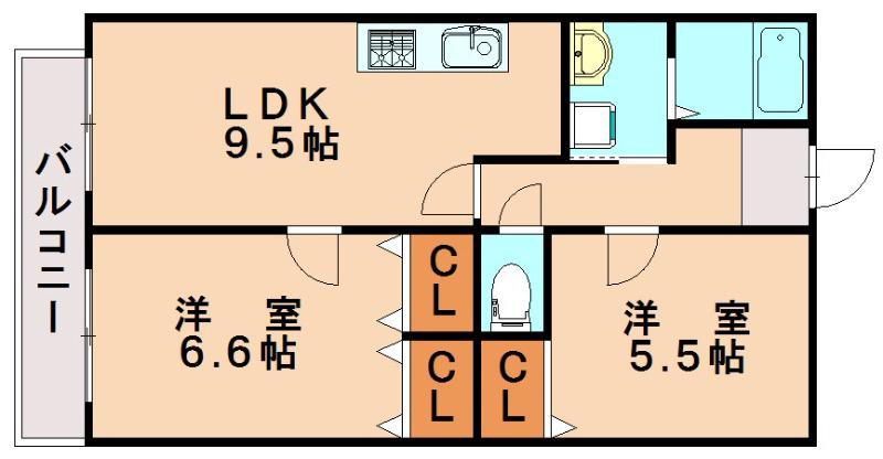 サンコーポ須玖(2LDK/2階)の間取り写真
