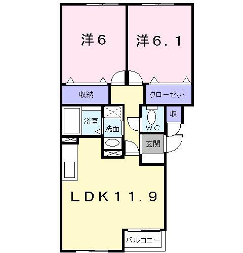 ジェルメ日乃出町(2LDK/3階)の間取り写真