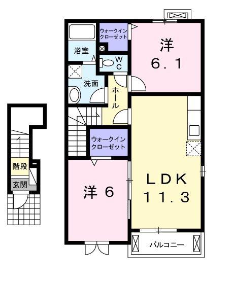 アルモニーB(2LDK/2階)の間取り写真