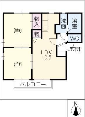 ハイツ熊谷(2LDK/1階)の間取り写真