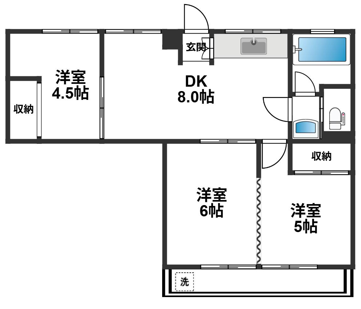 東横白楽マンション(3DK/8階)の間取り写真