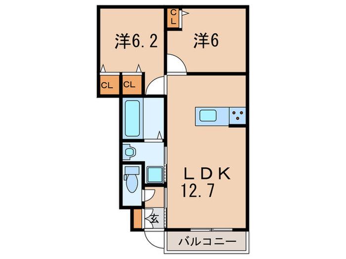ヒルズ塩屋山手A棟(2LDK/1階)の間取り写真