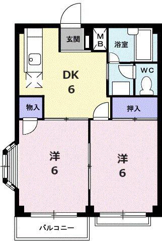 エクレール駿河台B(2DK/2階)の間取り写真
