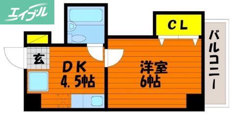グレイス岡山(1DK/4階)の間取り写真