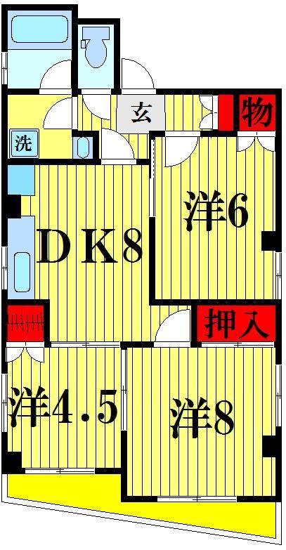 ドリームハイツ(3DK/4階)の間取り写真