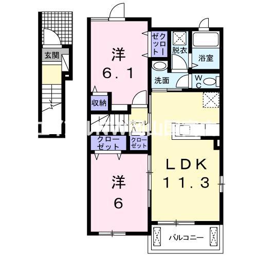 スカイブルーA(2LDK/2階)の間取り写真