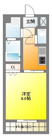 アップル第7マンション(1K/6階)の間取り写真