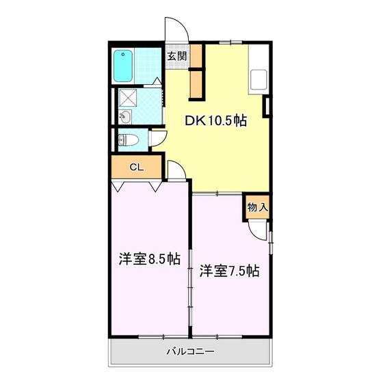 ベルレトアージュ(2DK/2階)の間取り写真