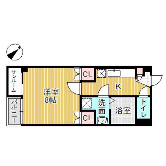 プリズムとなみ若草町(1K/3階)の間取り写真