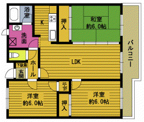 ライジングサン河野(3LDK/2階)の間取り写真
