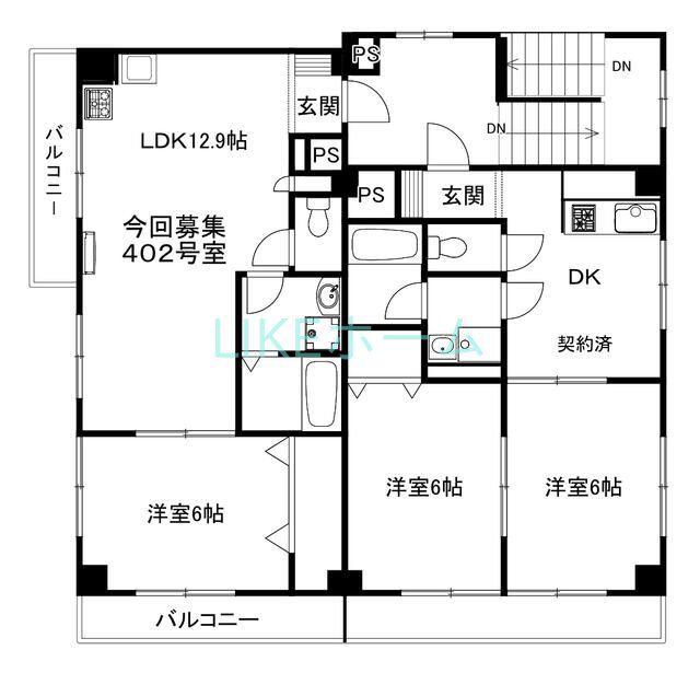 メゾン三上(1LDK/4階)の間取り写真