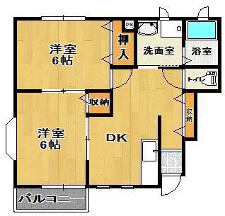 ホワイトヴィレッジ C棟(2DK/1階)の間取り写真