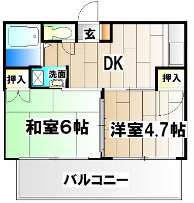 砂川ハイツ(2DK/1階)の間取り写真