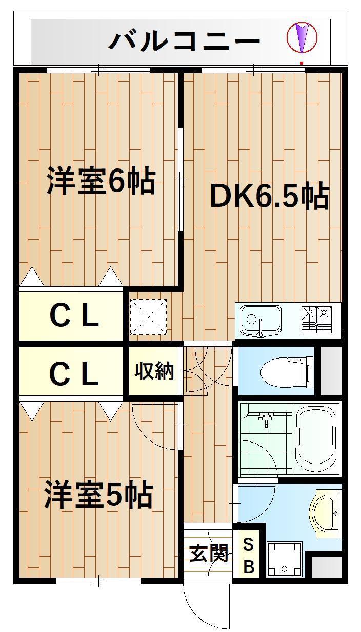 クレスト鹿島(2DK/3階)の間取り写真