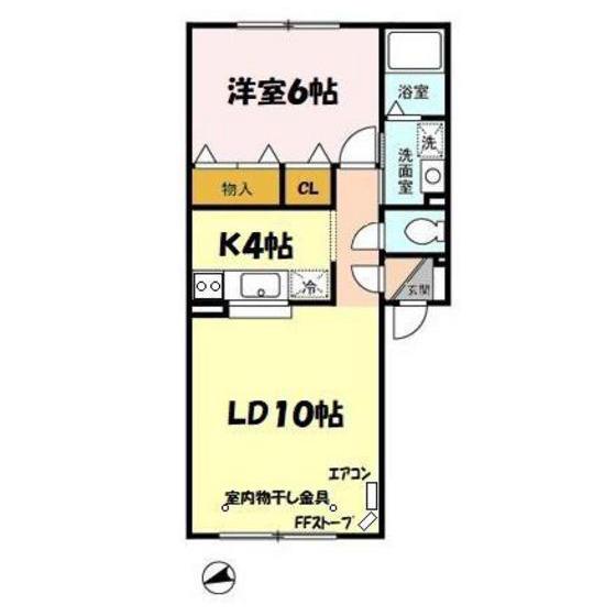 グレイス美原(1LDK/2階)の間取り写真