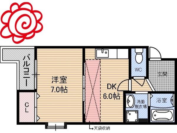 セヴェルイマヅ(1DK/3階)の間取り写真