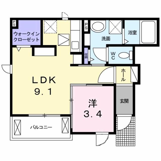 セレスコート花園(1LDK/1階)の間取り写真