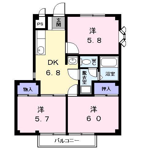 メゾンファミーユB(3DK/1階)の間取り写真