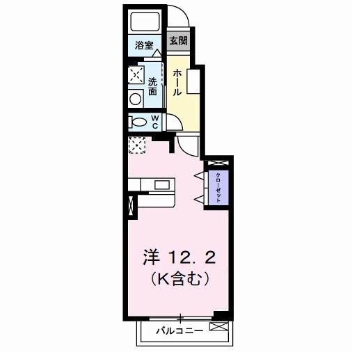 ロブソワール B(ワンルーム/1階)の間取り写真