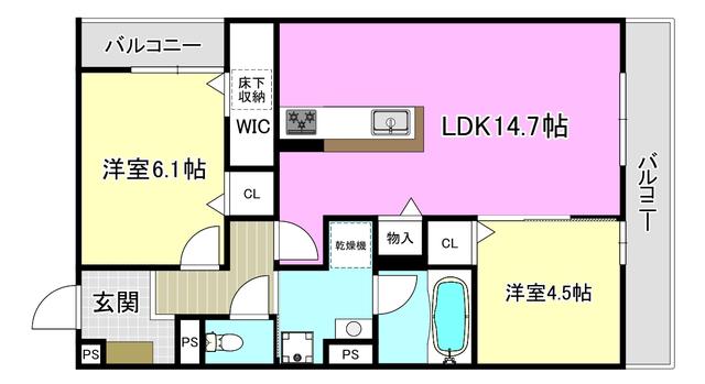 TORISIA千里丘III(2LDK/1階)の間取り写真