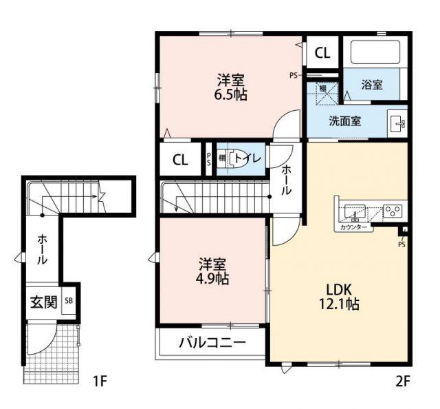 パストラル沼 Ⅱ(2LDK/2階)の間取り写真