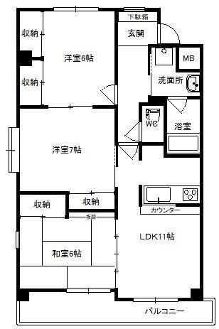 ハートフルIWASAIII西(3LDK/2階)の間取り写真